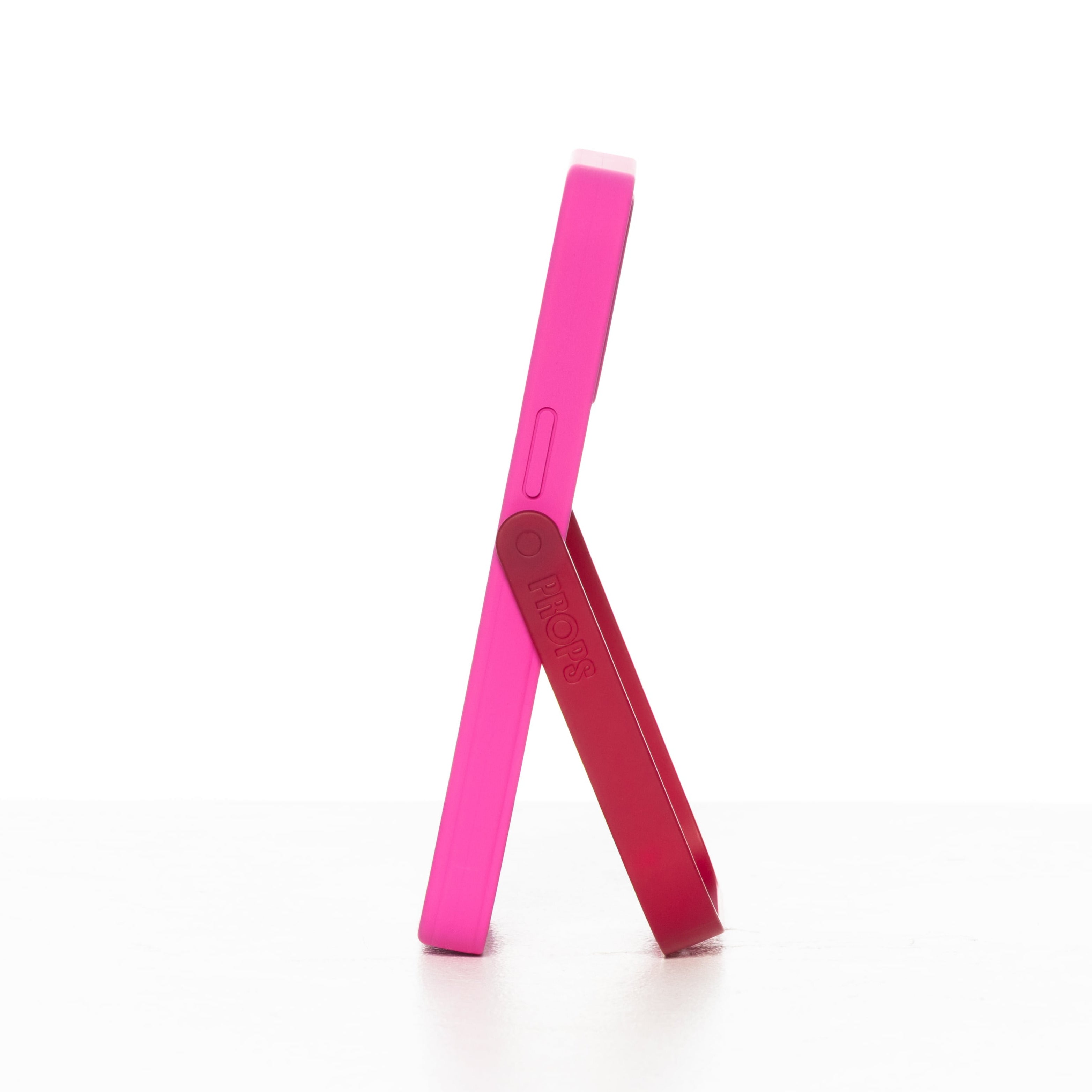 Pink phone case with stand on a white background