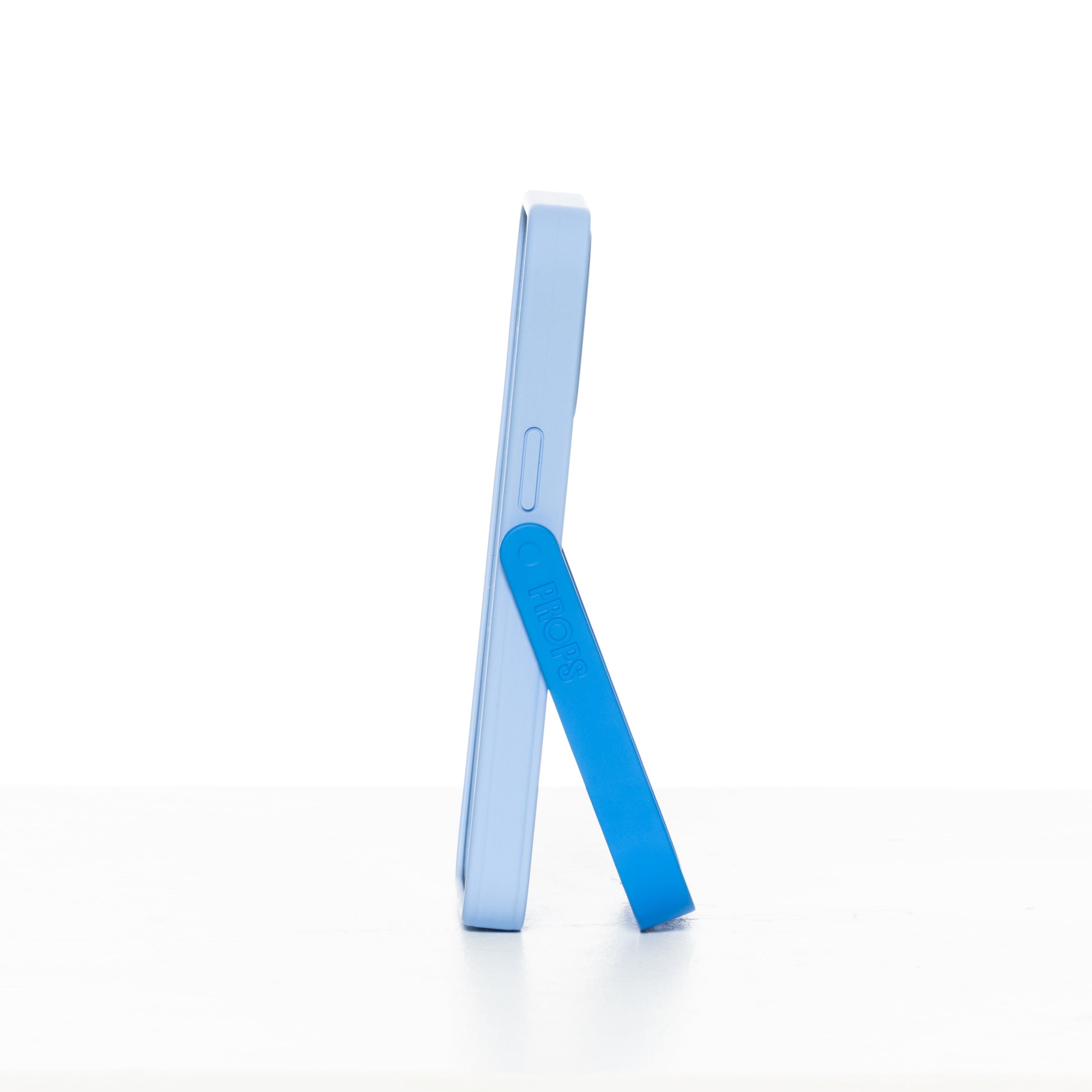 Light blue phone case with a stand on a white background