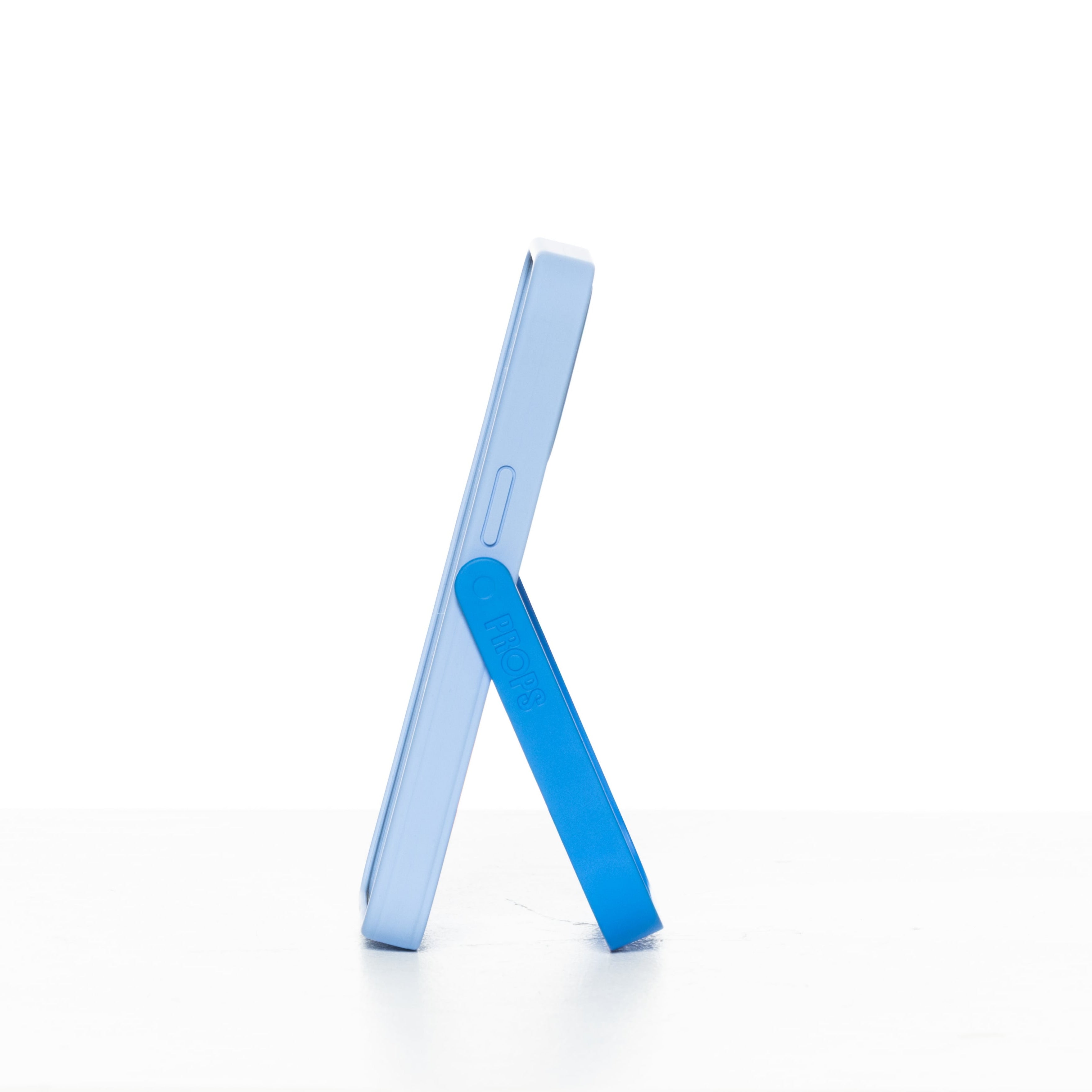 Light blue phone case with a stand on a white background